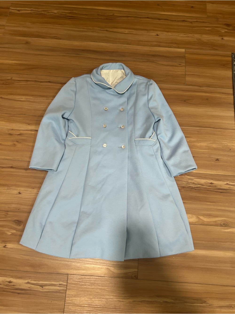 Vintage 1930-40s Light Blue Double-Breasted Peacoat with White Trim Size 6